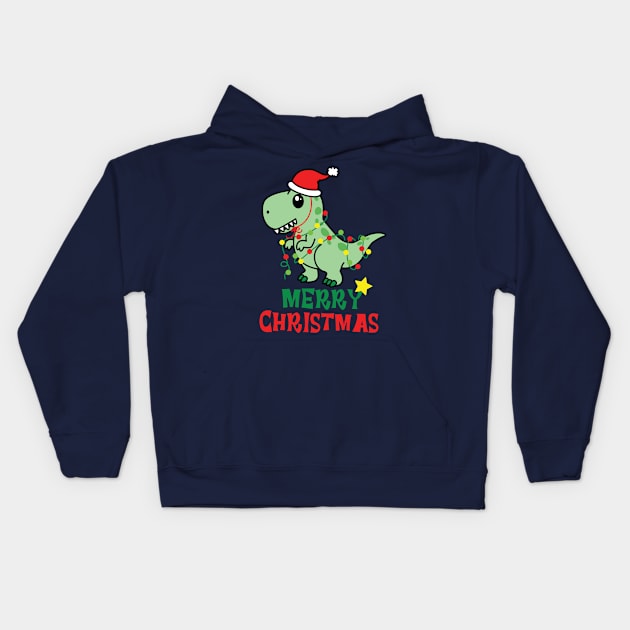 Merry Christmas Dinosaur Design Kids Hoodie by Tshirt design fun